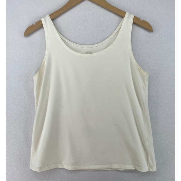 EILEEN FISHER Tank Top S Stretch Organic Cotton Jersey Scoop Neck Off White USA - Picture 1 of 13